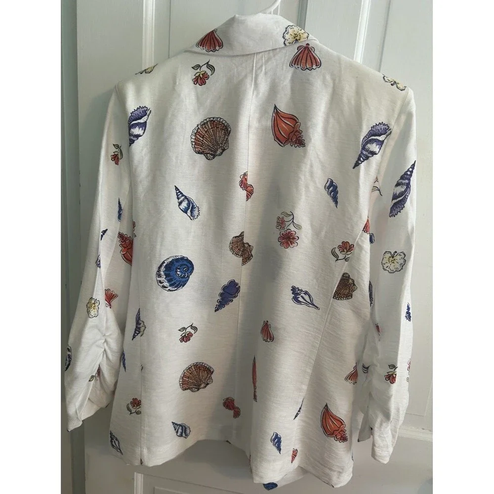Bettina Star Rayon/Nylon Blend Blazer With Colorful Clam Print Size L
